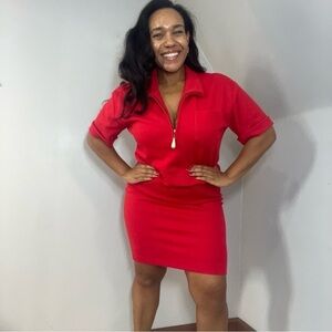 Vintage red bodycon short sleeve business dress classic minimalist secretary